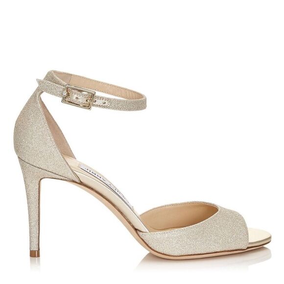 Jimmy Choo Annie 85mm Glitter Sandals Platinum Ice Size 37 - Picture 2 of 11